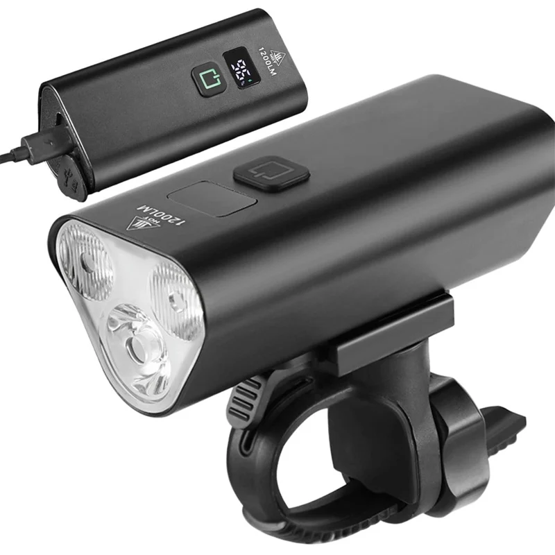 BENGGUO BG-1946 Mountain Bike Luce Anteriore in Lega di Alluminio 6 Modalità Display Digitale Lampada per Guida Notturna