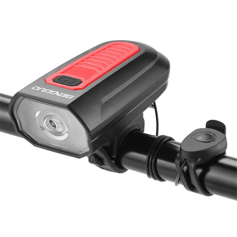 BENGGUO BG-7592 Bicycle Headlight with Horn Rechargeable 2 in 1 Night Cycling 1-LED Front Light - Black+Red