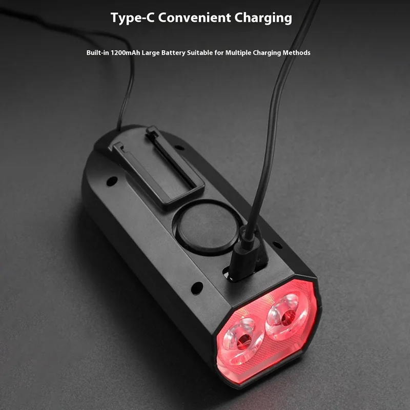 BENGGUO BG-7593 Bicycle Headlight with Horn Rechargeable 2 in 1 Night Cycling 2-LED Front Light - Black+Red
