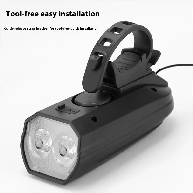 BENGGUO BG-7593 Bicycle Headlight with Horn Rechargeable 2 in 1 Night Cycling 2-LED Front Light - Black+Green