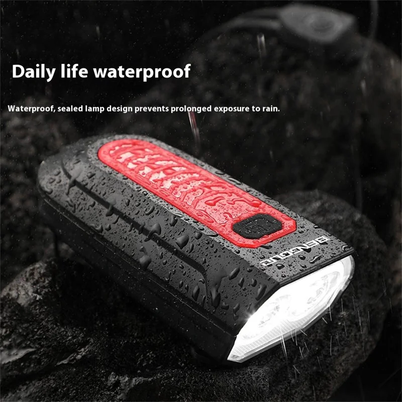 BENGGUO BG-7593 Bicycle Headlight with Horn Rechargeable 2 in 1 Night Cycling 2-LED Front Light - Black+Green