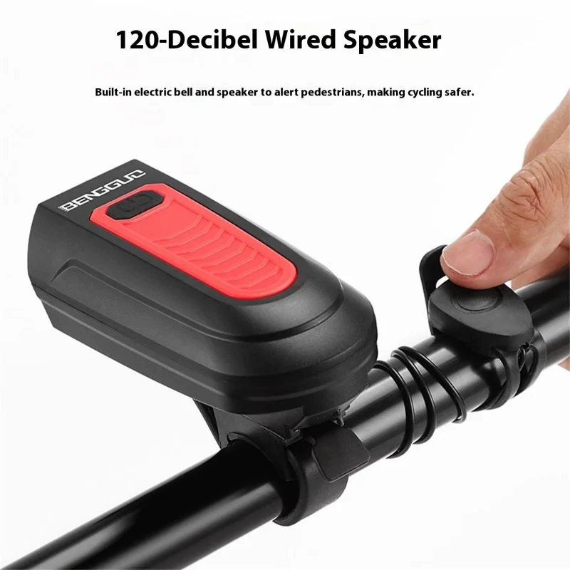 BENGGUO BG-7593 Bicycle Headlight with Horn Rechargeable 2 in 1 Night Cycling 2-LED Front Light - Black+Green