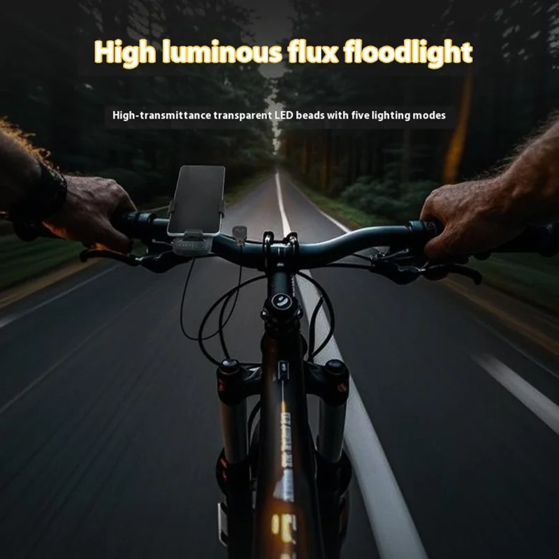Luce anteriore per bicicletta 4-in-1 Supporto per telefono con clacson Accessorio per biciclette da montagna - Nero