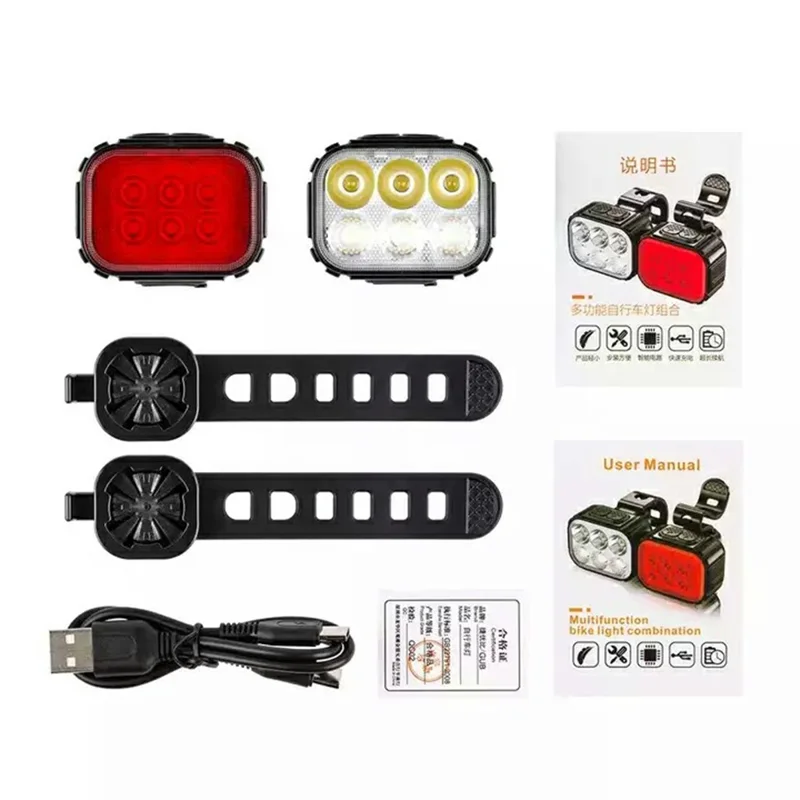 Q6 Bicycle Front and Rear Light Set Waterproof Safety Warning Lamps for Mountain Bike Helmet