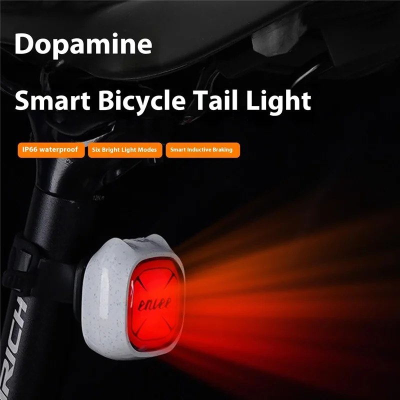 ENLEE Luz Trasera Inteligente de Detección de Emociones para Bicicleta, Luz de Advertencia de Freno para Ciclismo Nocturno en Carretera - Blanco