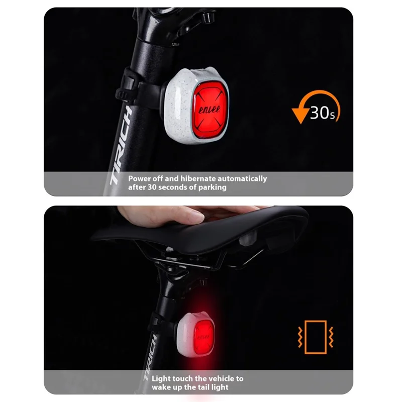 ENLEE Luz Trasera Inteligente de Detección de Emociones para Bicicleta, Luz de Advertencia de Freno para Ciclismo Nocturno en Carretera - Blanco