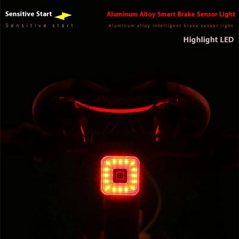 WT005 For Bicycle Smart Brake Sensing Square Tail Light USB Rechargeable Night Riding Warning Lamp