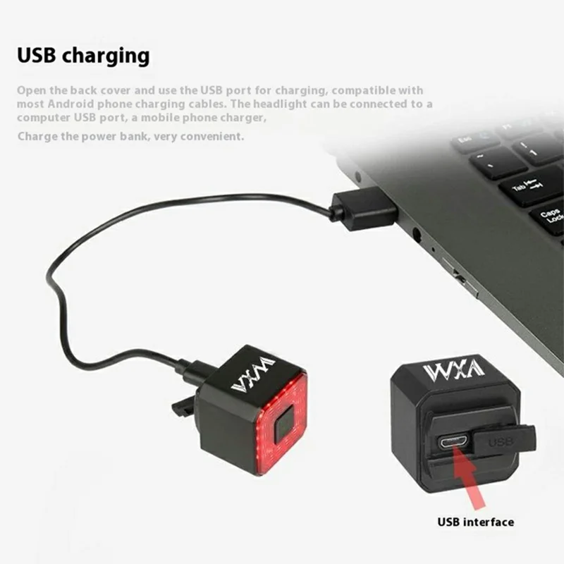 WT005 For Bicycle Smart Brake Sensing Square Tail Light USB Rechargeable Night Riding Warning Lamp