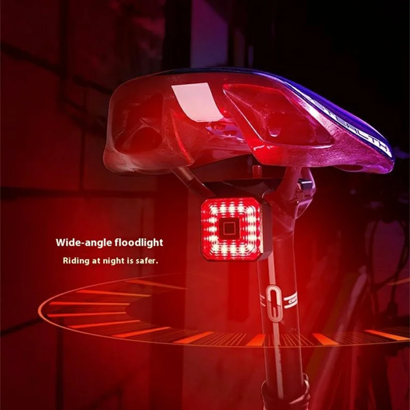 WT005 For Bicycle Smart Brake Sensing Square Tail Light USB Rechargeable Night Riding Warning Lamp