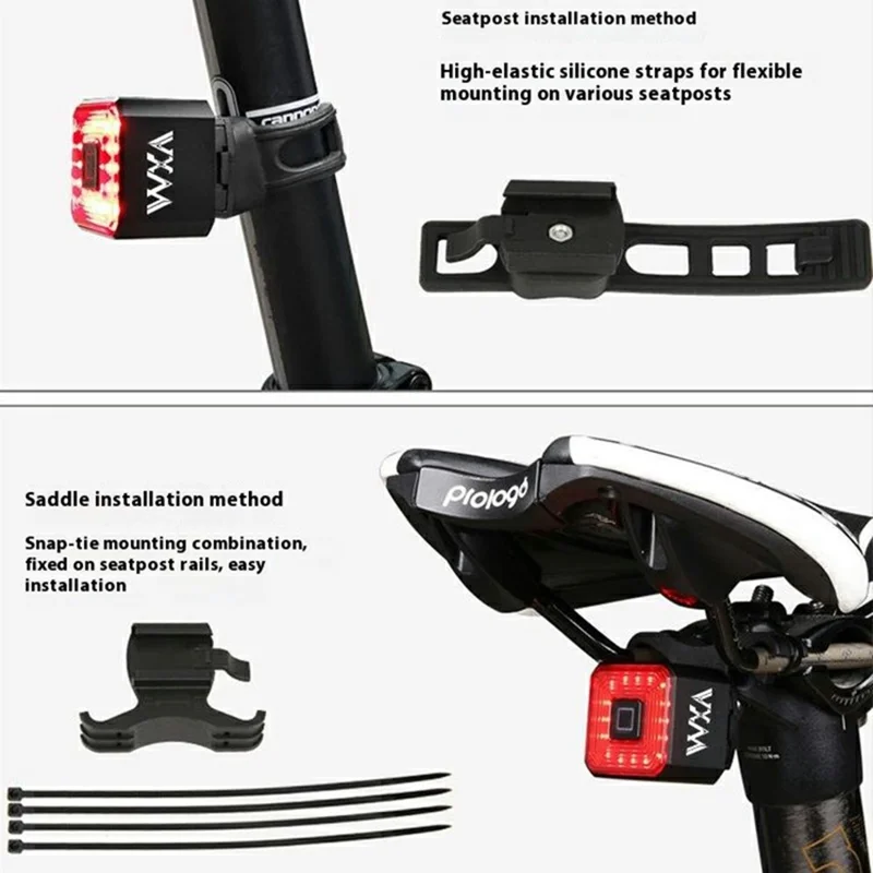 WT005 For Bicycle Smart Brake Sensing Square Tail Light USB Rechargeable Night Riding Warning Lamp