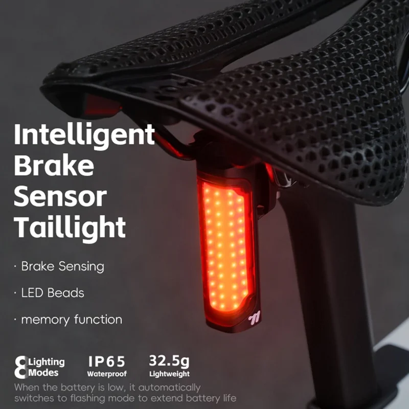 WEST BIKING YP0701492 Feu arrière intelligent à détection de freinage pour vélo de montagne et de route 8 modes Lampe d'avertissement de sécurité LED