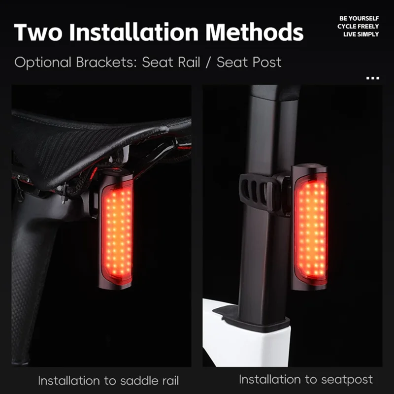 WEST BIKING YP0701492 Feu arrière intelligent à détection de freinage pour vélo de montagne et de route 8 modes Lampe d'avertissement de sécurité LED