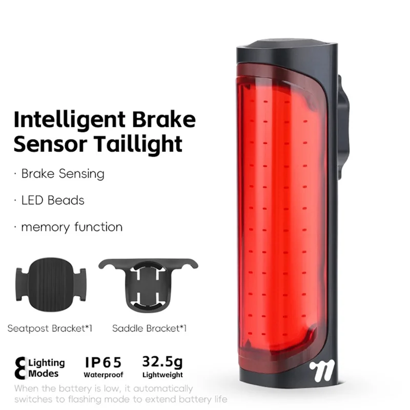 WEST BIKING YP0701492 Feu arrière intelligent à détection de freinage pour vélo de montagne et de route 8 modes Lampe d'avertissement de sécurité LED