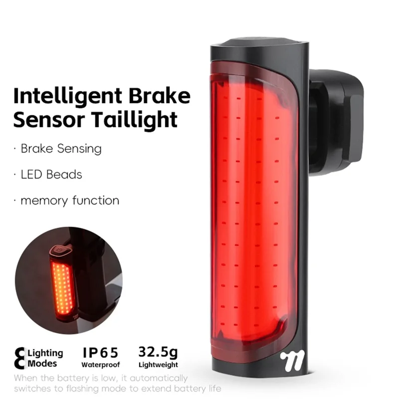 WEST BIKING YP0701492 Feu arrière intelligent à détection de freinage pour vélo de montagne et de route 8 modes Lampe d'avertissement de sécurité LED
