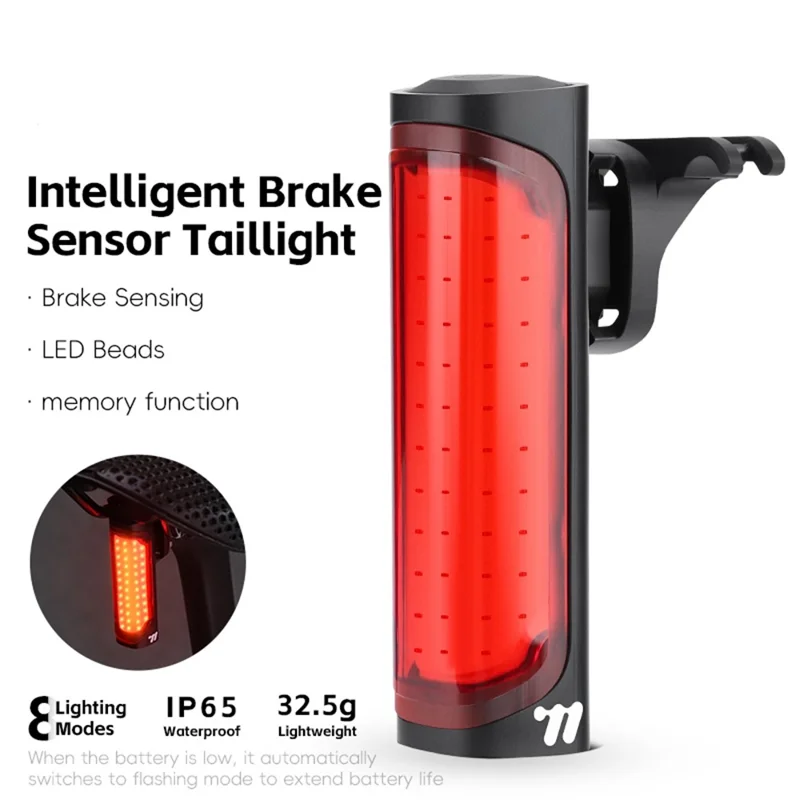 WEST BIKING YP0701492 Feu arrière intelligent à détection de freinage pour vélo de montagne et de route 8 modes Lampe d'avertissement de sécurité LED