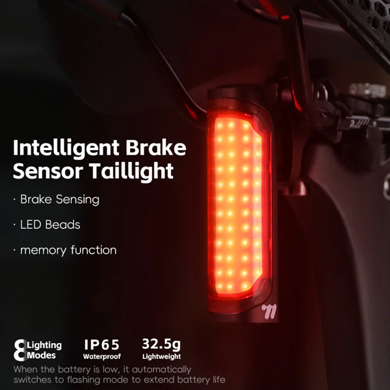 WEST BIKING YP0701492 Feu arrière intelligent à détection de freinage pour vélo de montagne et de route 8 modes Lampe d'avertissement de sécurité LED
