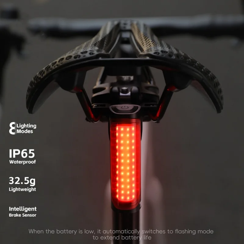 WEST BIKING YP0701492 Feu arrière intelligent à détection de freinage pour vélo de montagne et de route 8 modes Lampe d'avertissement de sécurité LED