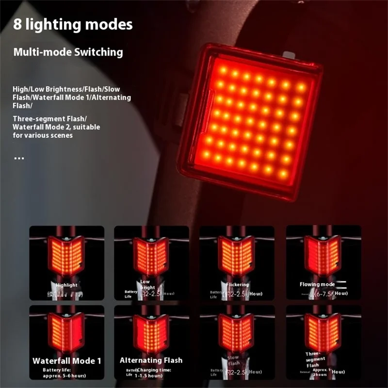 WEST BIKING YP0701495 Size L Bike Tail Light Triangle Shape 8 Modes COB LED Safety Warning Lamp for Mountain Road Bicycle
