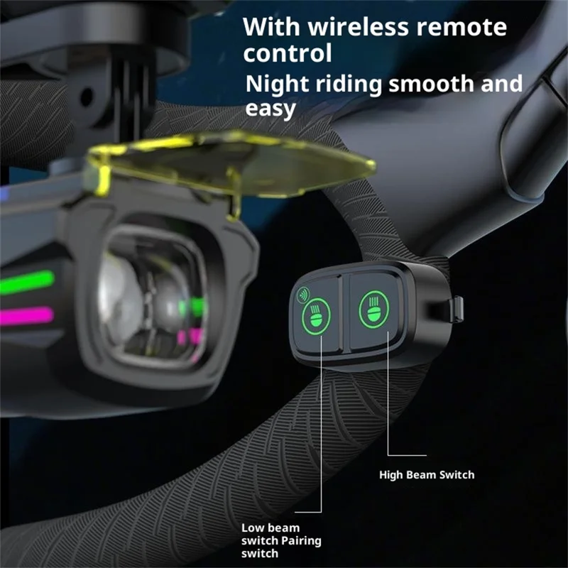 BENGGUO BG-1955 IP44 Waterproof Bike Headlight Wireless Remote Control Bicycle Front Light High Bright LED Anti-Glare - Black