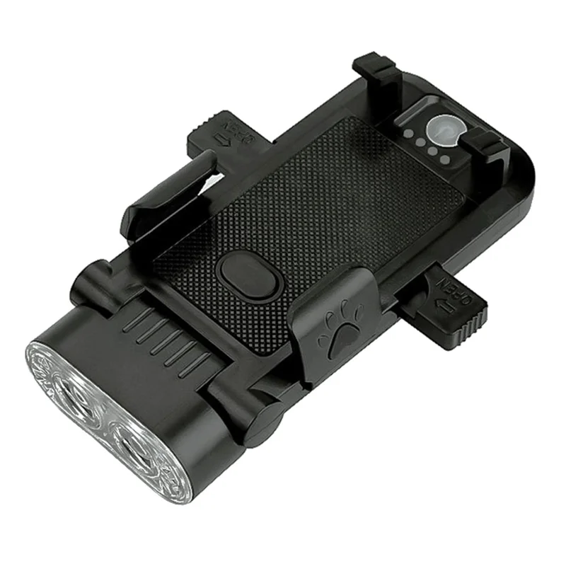 4 in 1 Bike Front Light Bicycle Headlight Phone Holder with Speaker / Power Bank Function for 4.5-6.5 Inch Phones - Black