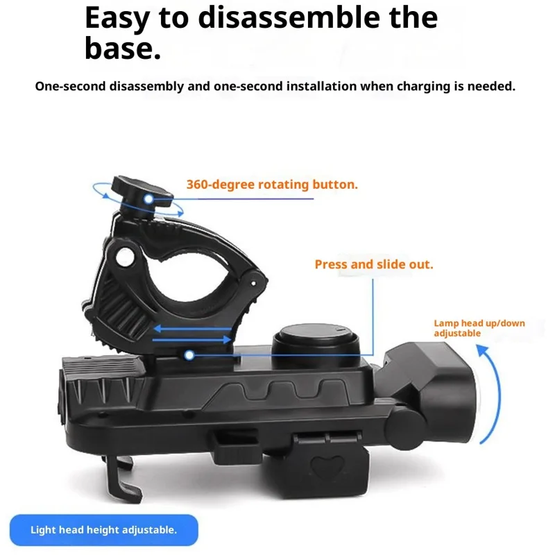 4 in 1 Bike Front Light Bicycle Headlight Phone Holder with Speaker / Power Bank Function for 4.5-6.5 Inch Phones - Black