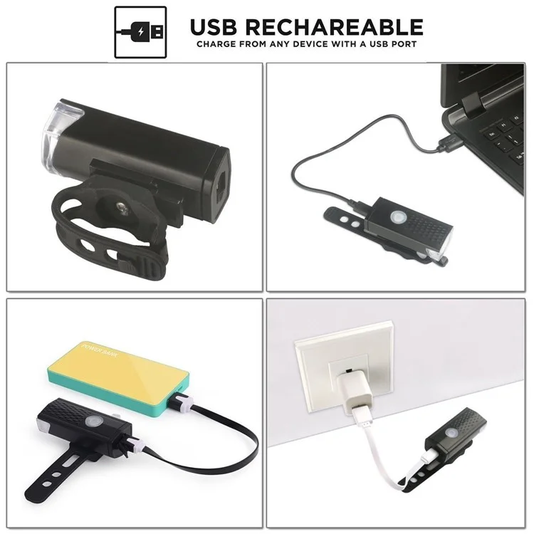 BG-2255 Bicycle Front Light Cycling Safety Warning Light USB Rechargeable Waterproof Flashlight