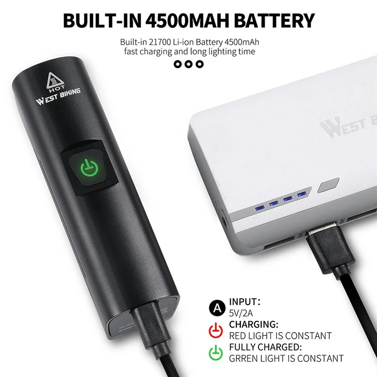 WEST BIKING YP0701295 1300LM Luz de Bicicleta Montanhosa USB Recarregável Lanterna
