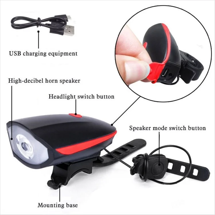 3 in 1 Multifunctional Bicycle Headlight Portable Waterproof Flashlight with Bell for Riding (Rechargeable Version) - Blue