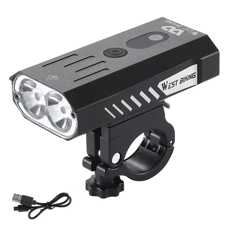 WEST BIKING YP0701315 Luzes de Bicicleta 800 Lúmens Ultra Brilhante USB Recarregável Luz de Guiador Poderosa Farol Dianteiro de Bicicleta 5 Modos de Luz Fácil de Instalar - Preto