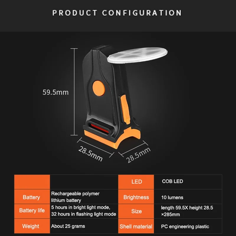 3664 Creative Bicycle Tail Light IPX2 Waterproof Small Bike LED Light Support USB Charging for Outdoor Cycling - Triangle Warning