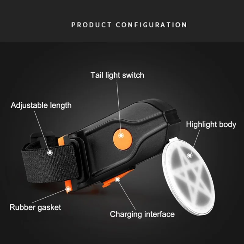 3664 Creative Bicycle Tail Light IPX2 Waterproof Small Bike LED Light Support USB Charging for Outdoor Cycling - Triangle Warning