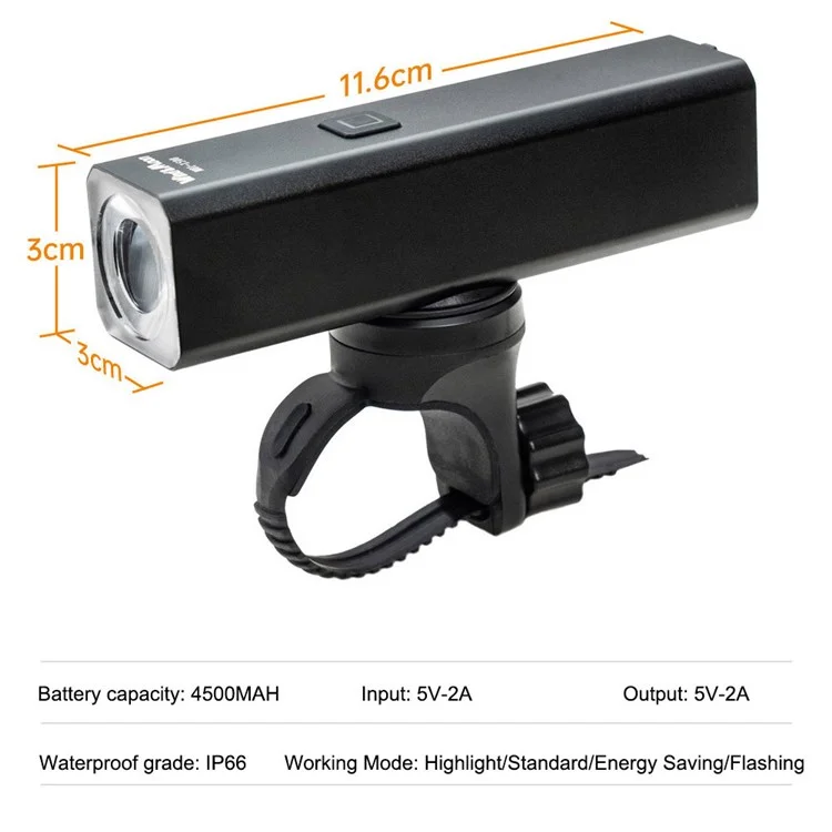 WIND&MOON MO1-1500 Luce anteriore per bicicletta a LED impermeabile super luminosa 1500LM USB ricaricabile Bike Night Cycling Torch Safety Lamp