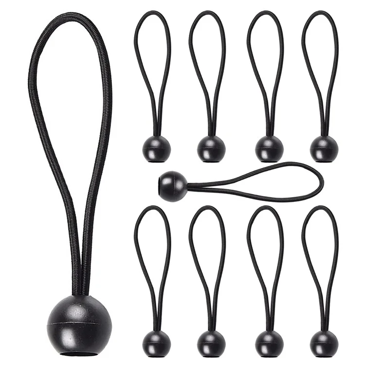 LUCKSTONE 10Pcs Corde d'attache élastique à bille de fixation pour tente, camping, randonnée, pêche, auvent - Noir