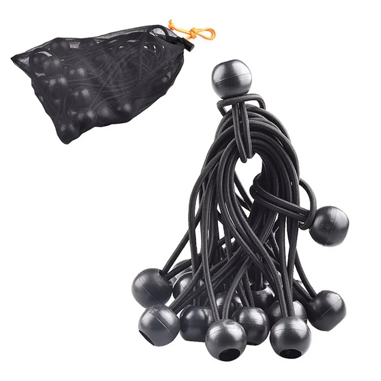 LUCKSTONE 10Pcs Corde d'attache élastique à bille de fixation pour tente, camping, randonnée, pêche, auvent - Noir