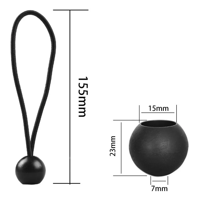 LUCKSTONE 10Pcs Corde d'attache élastique à bille de fixation pour tente, camping, randonnée, pêche, auvent - Noir