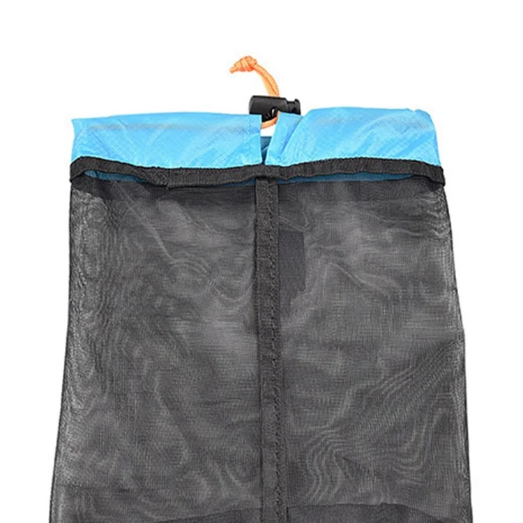 LUCKSTONE Size S Foldable Laundry Bag Storage Clothes Organizer Drawstring Mesh Bag for Camping and Travel - Black/Blue