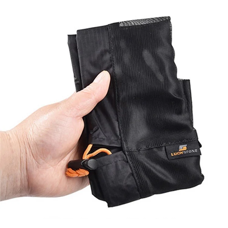 LUCKSTONE Size S Foldable Laundry Bag Storage Clothes Organizer Drawstring Mesh Bag for Camping and Travel - Black/Blue