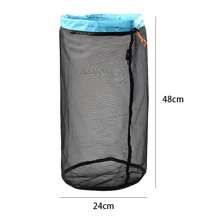 LUCKSTONE Size XL Foldable Laundry Bag Large Heavy Duty Dirty Wet Clothes Storage Bag Fishing Net for Travel and Camping - Black/Blue