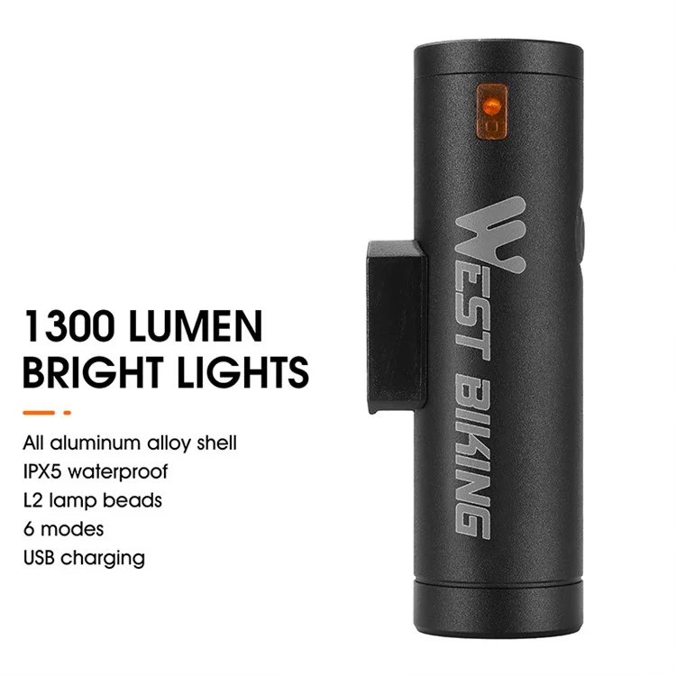 WEST BIKING YP0701323 Super Bright LED Bike Front Light Rechargeable Bicycle Night Cycling Safety Lamp Torch - Black