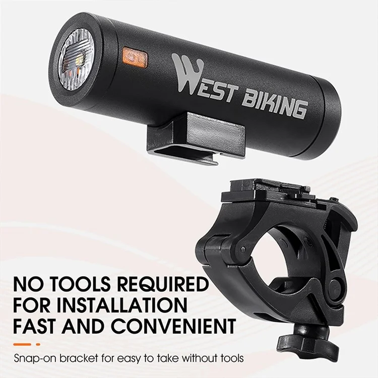 WEST BIKING YP0701323 Super Bright LED Bike Front Light Rechargeable Bicycle Night Cycling Safety Lamp Torch - Black