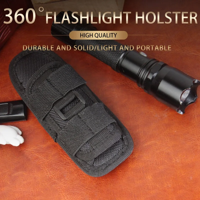 H-133 Outdoor Tactical Flashlight Pouch Holster 360 Degree Rotating Waist Bag for Belt Torch Cover Hunting Lighting Pouch - Black