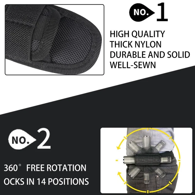 H-133 Outdoor Tactical Flashlight Pouch Holster 360 Degree Rotating Waist Bag for Belt Torch Cover Hunting Lighting Pouch - Black
