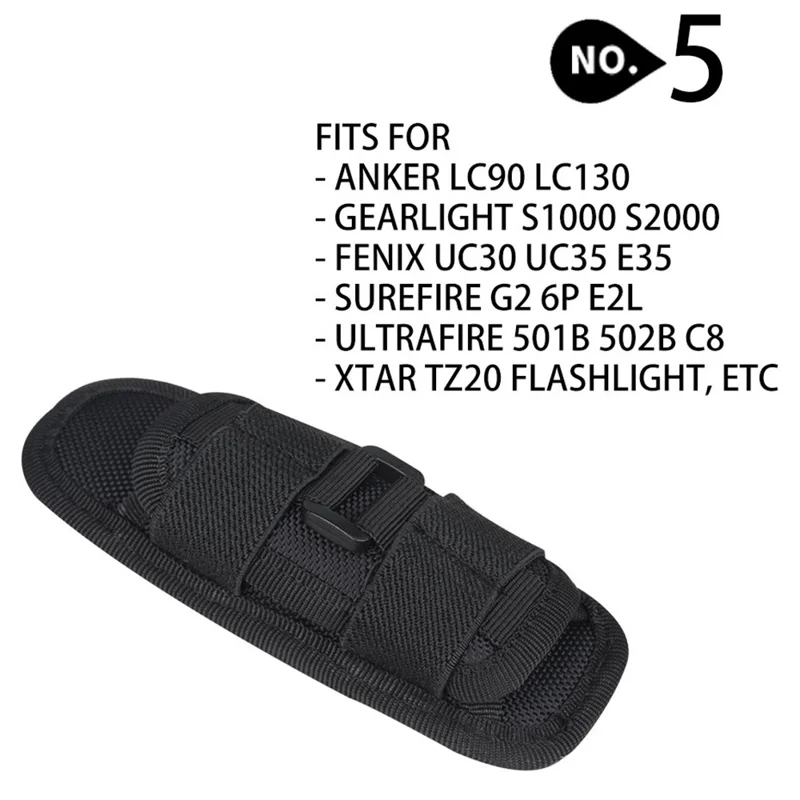 H-133 Outdoor Tactical Flashlight Pouch Holster 360 Degree Rotating Waist Bag for Belt Torch Cover Hunting Lighting Pouch - Black