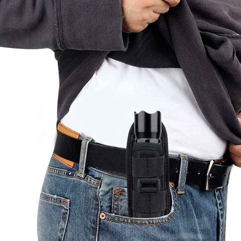 H-133 Outdoor Tactical Flashlight Pouch Holster 360 Degree Rotating Waist Bag for Belt Torch Cover Hunting Lighting Pouch - Black