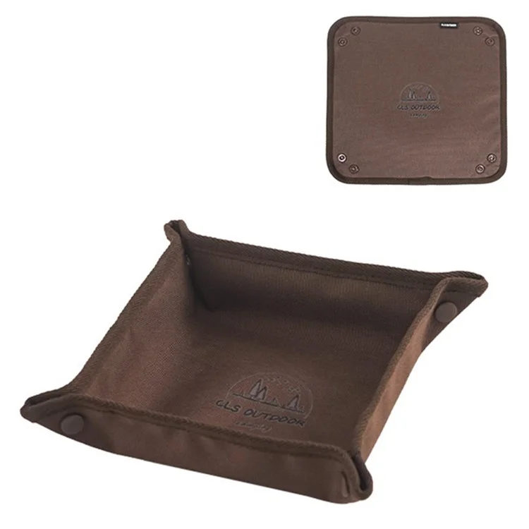 CLS 600D Oxford Cloth Outdoor Camping Square Storage Tray Home Travel Portable Folding Debris Organizer Box, Size L - Coffee