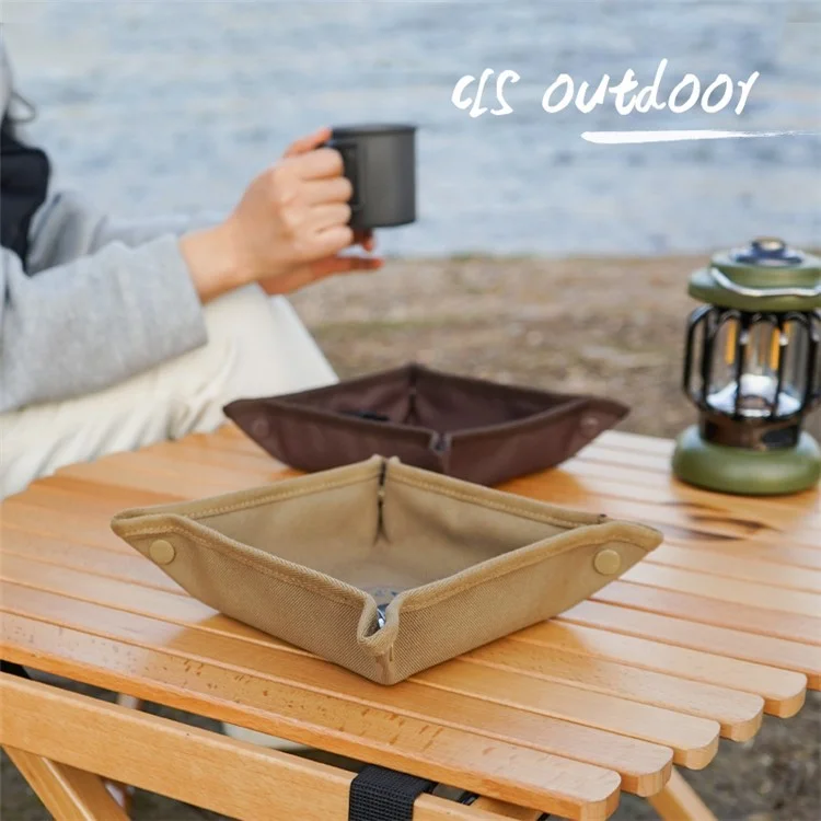 CLS 600D Oxford Cloth Outdoor Camping Square Storage Tray Home Travel Portable Folding Debris Organizer Box, Size L - Coffee