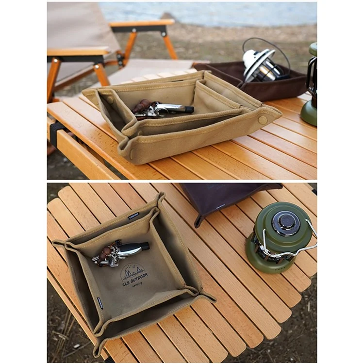 CLS 600D Oxford Cloth Outdoor Camping Square Storage Tray Home Travel Portable Folding Debris Organizer Box, Size L - Coffee