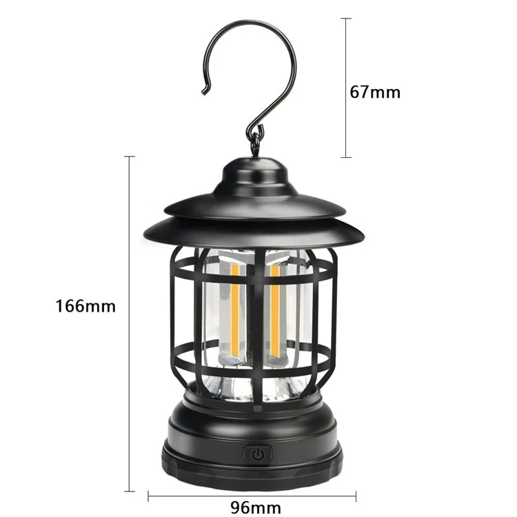 Lámpara de Campamento Vintage Portátil COB Recargable Outdoor Tienda Lámpara Colgante - Negro