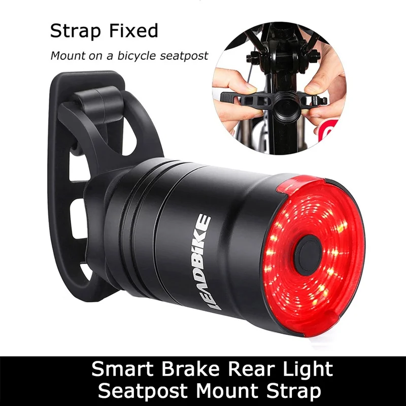 LEADBIKE LD43 Cykel Smart Bremsetæller Baglygte Vandtæt Cykelsæde Bagvendt Advarselslygte med USB-opladning - Holder monteringsversion