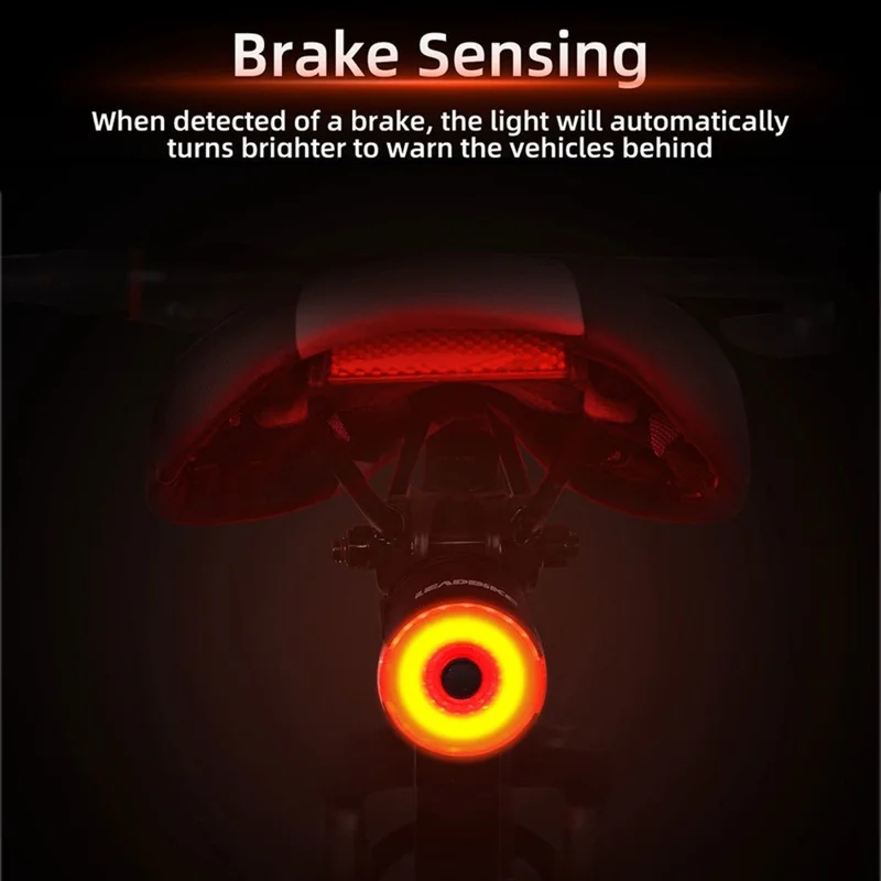 LEADBIKE LD43 Cykel Smart Bremsetæller Baglygte Vandtæt Cykelsæde Bagvendt Advarselslygte med USB-opladning - Holder monteringsversion